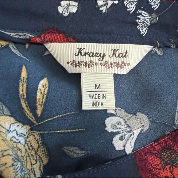 Krazy Kat Blue Floral Bell Sleeve Blouse Size M - Picture 4 of 6